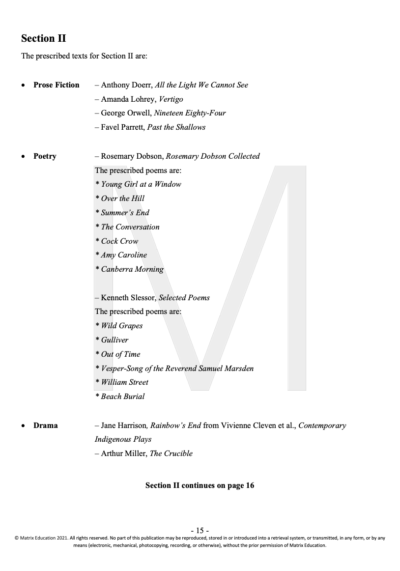 matrix education mock exam paper with poetry question